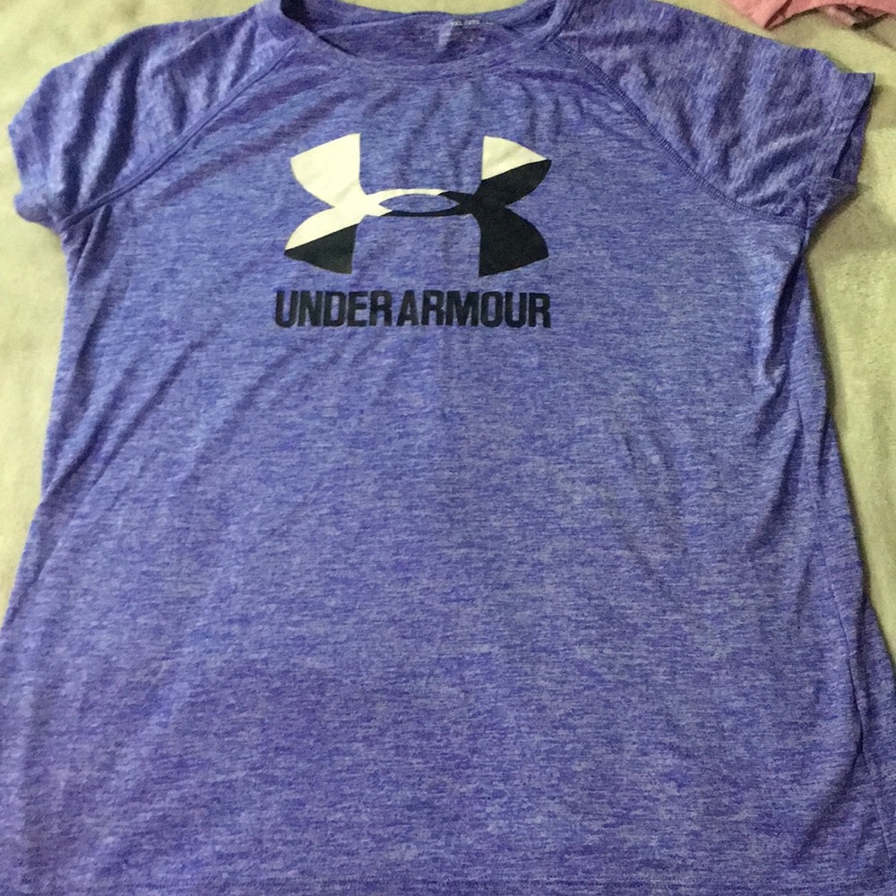 Blue shot sleeved under armor shirt